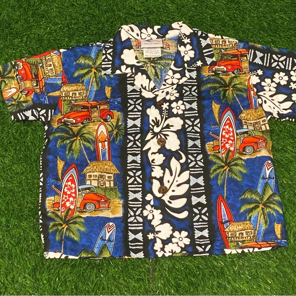 Kids Nui Nalu Hawaiian Aloha car print button up/down shirt size 12 months